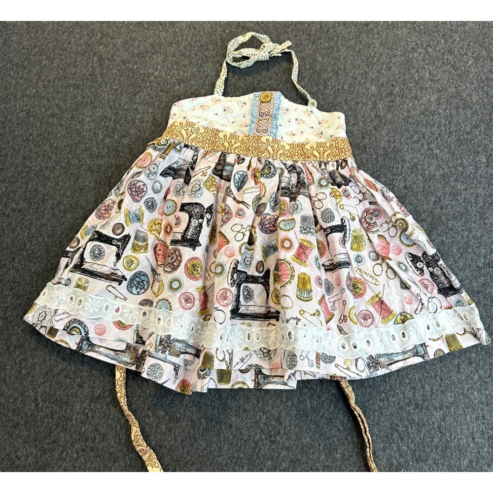 Matilda Jane Platinum Halter Sundress Sewing Print Eyelet Lace Dress Size 8 EUC - Picture 14 of 14